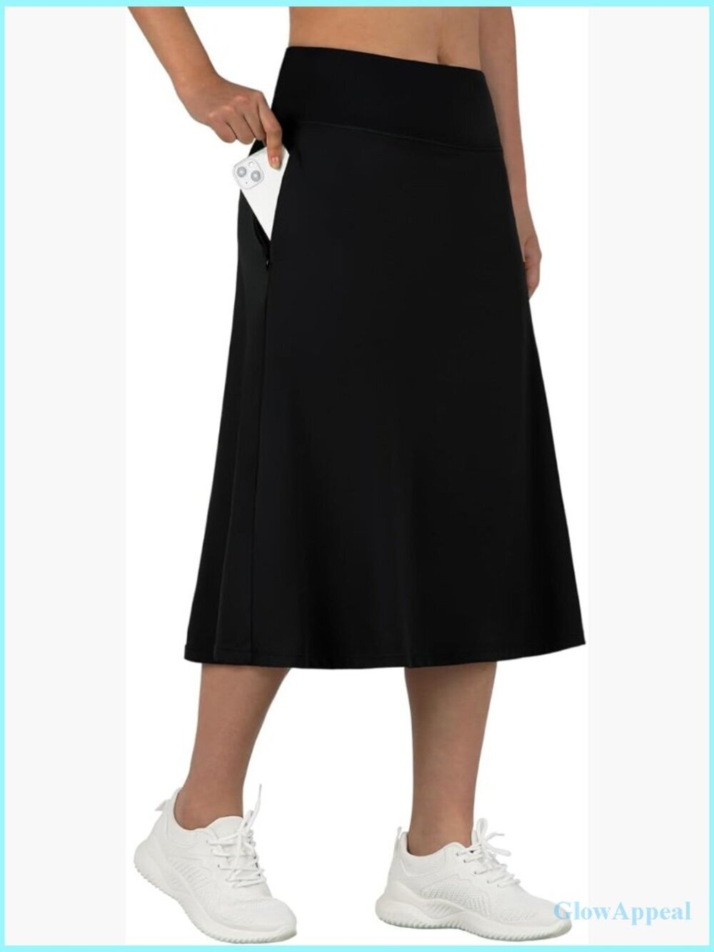 Midi Length Skort with Pockets Modest Athletic Skirt 28" Long Knee Length